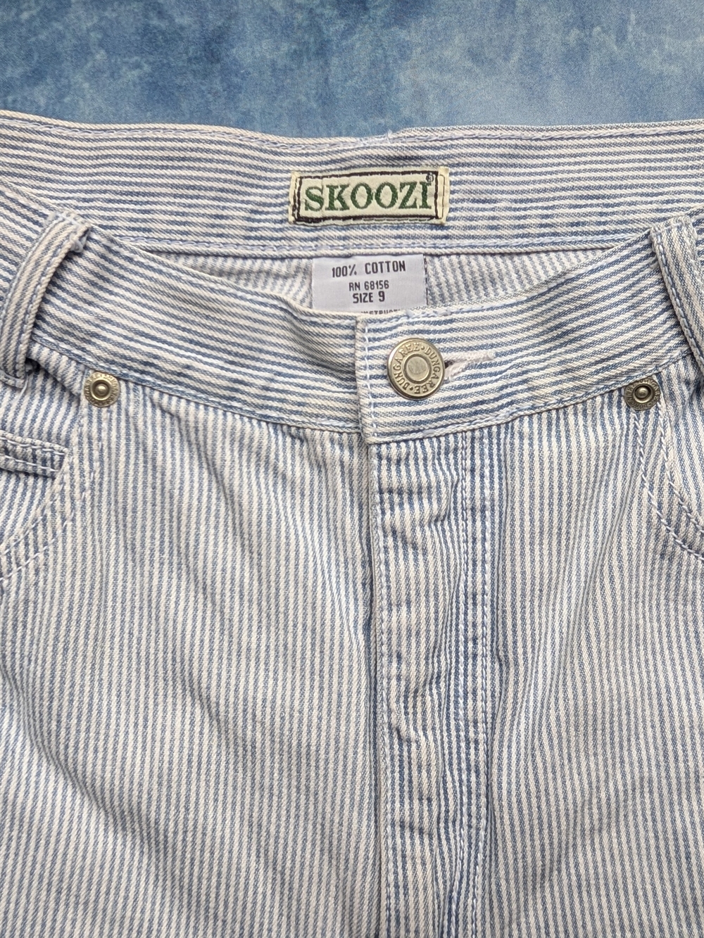 Vintage Skoozi Shorts Blue/White Stripe Denim 100% Cotton